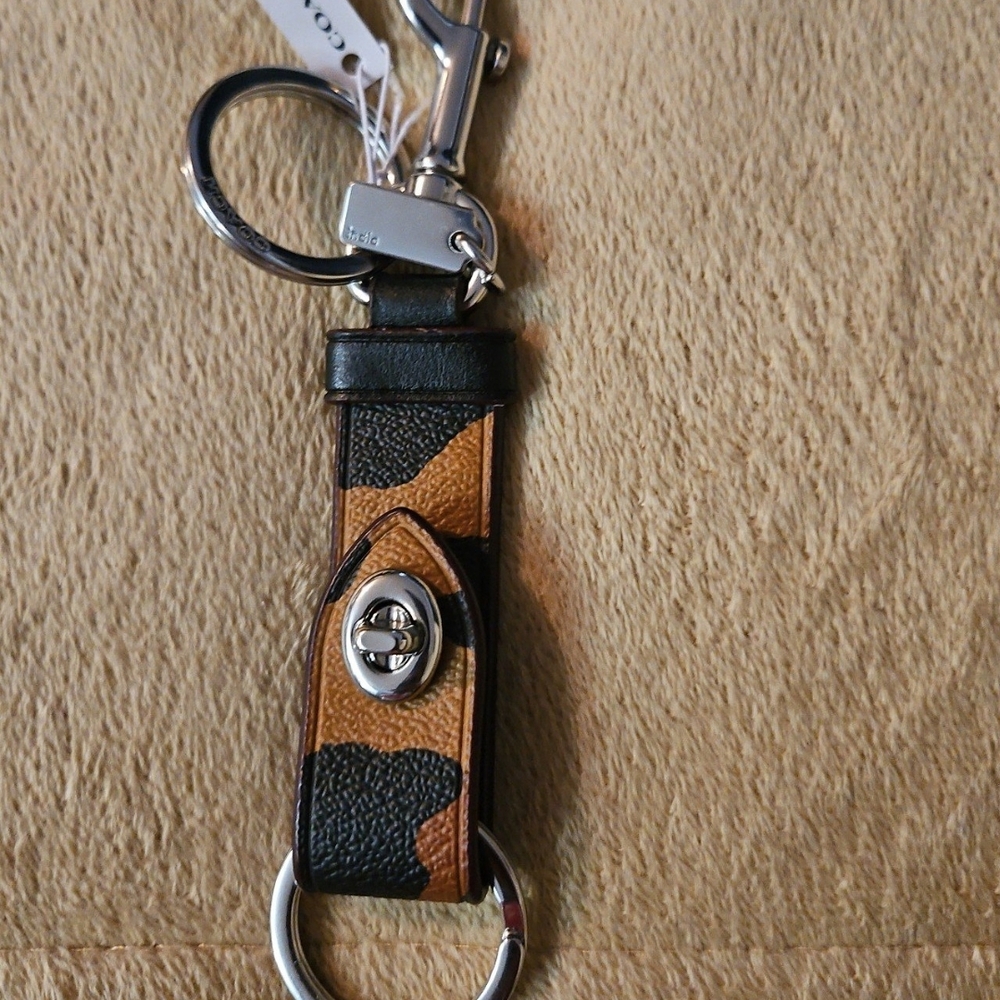 Coach Camouflage Leather Keychain with Silver Accents